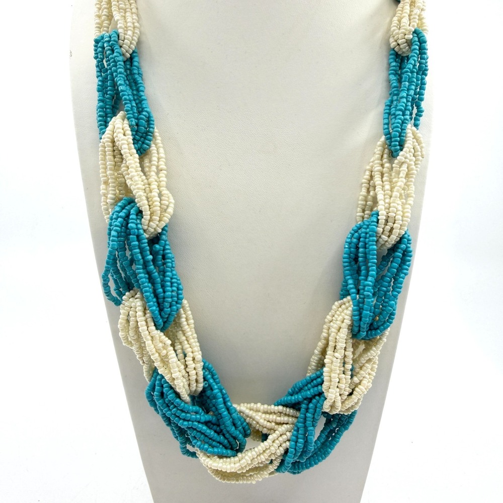 Turquoise Multi-Strand Seed Bead Statement Necklace Boho Chic